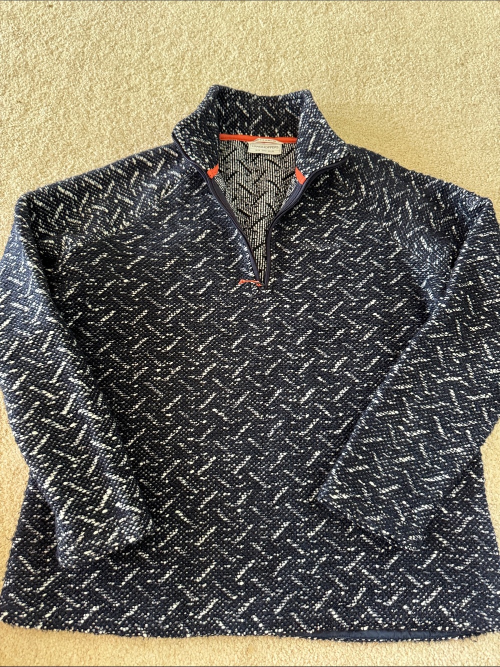 Women’s Navy and White Quarter-Zip Knit Sweater